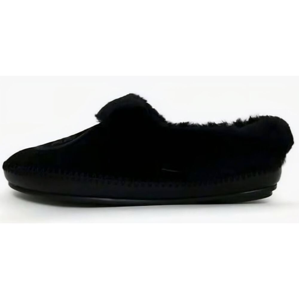 Tory Burch Coley Shearling Embossed‎ Logo Suede Slippers- Black